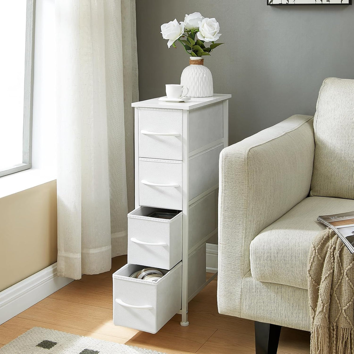 White 4‑Drawer Slim Dresser