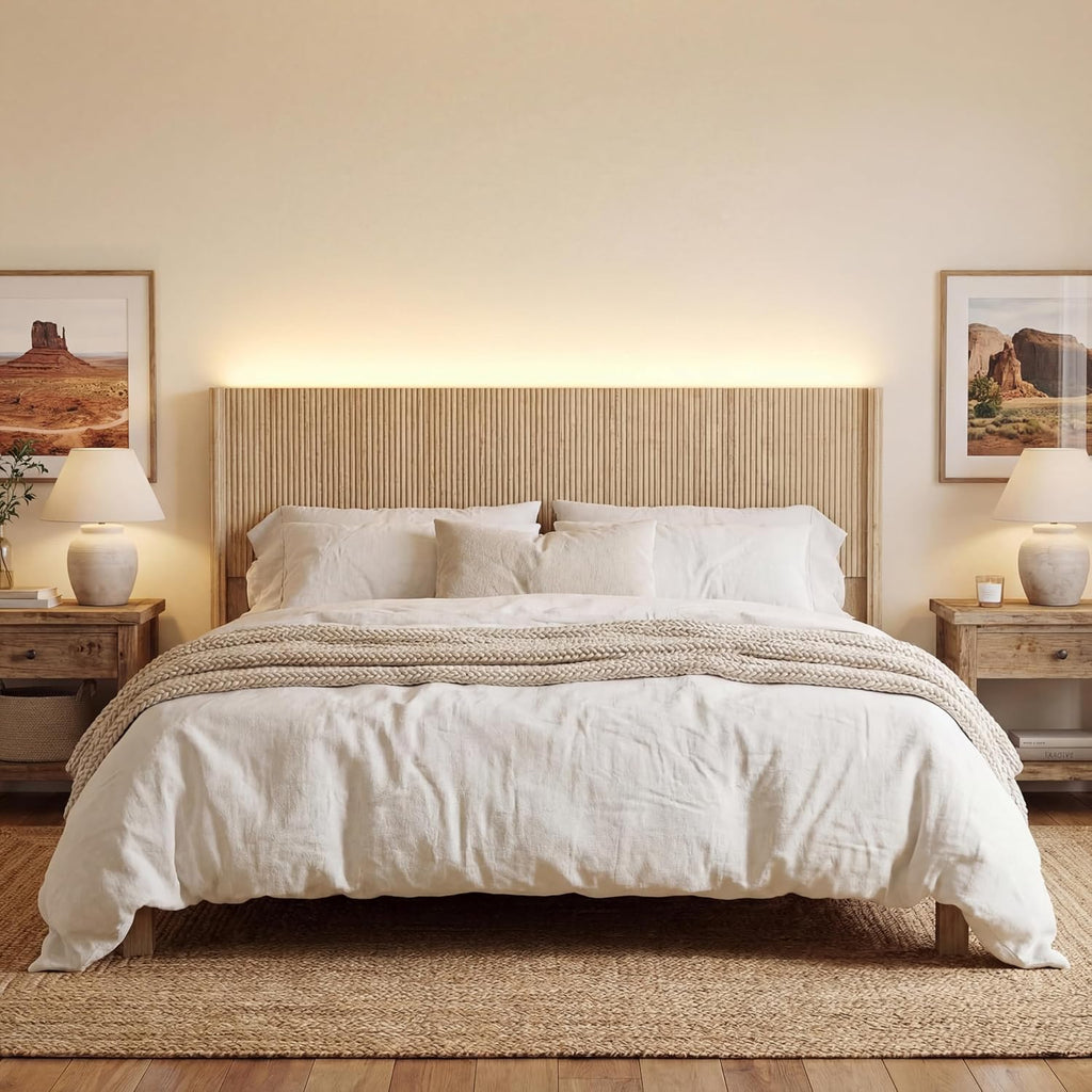 Queen Fluted Wall‑Mounted Headboard With Lighting