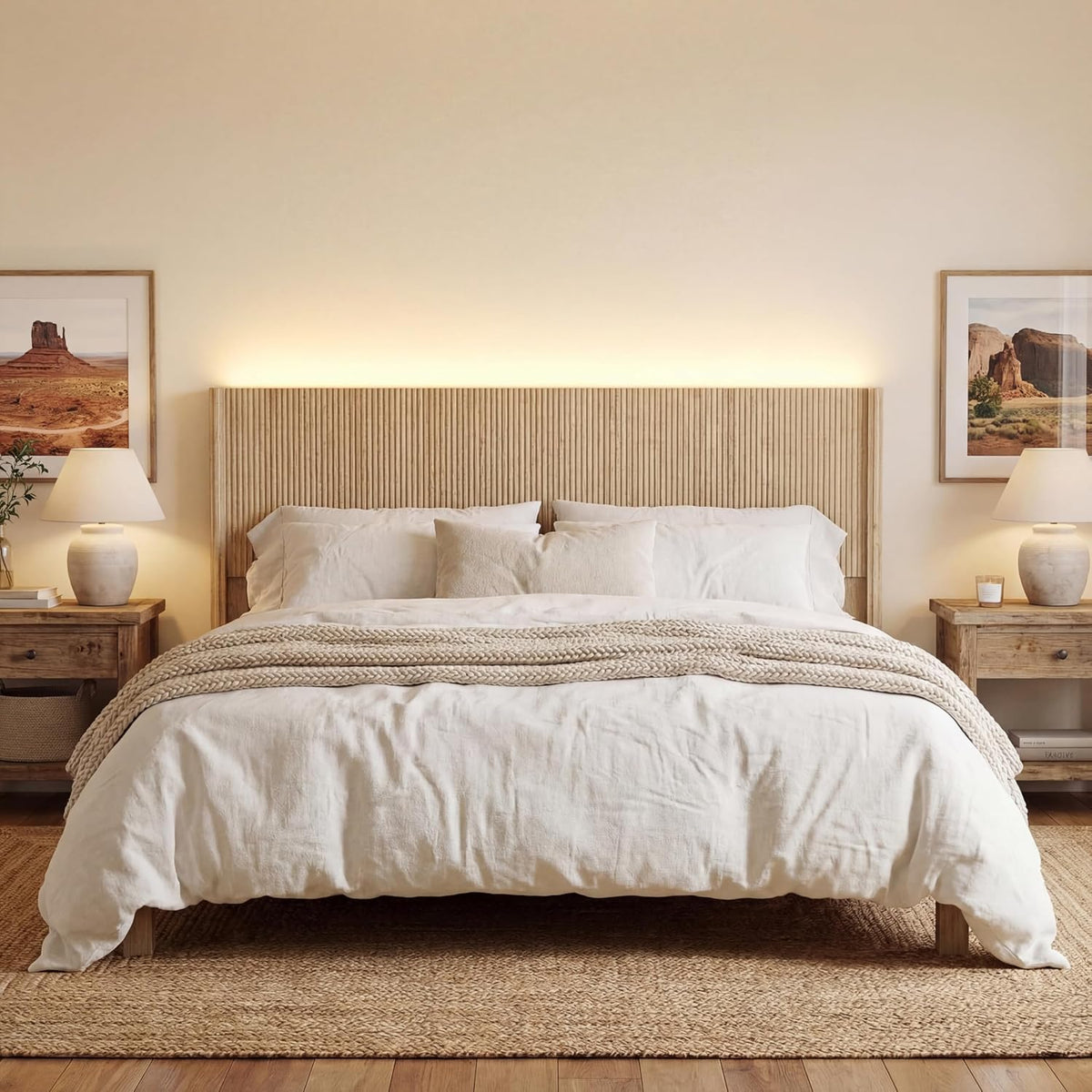 Queen Fluted Wall‑Mounted Headboard With Lighting