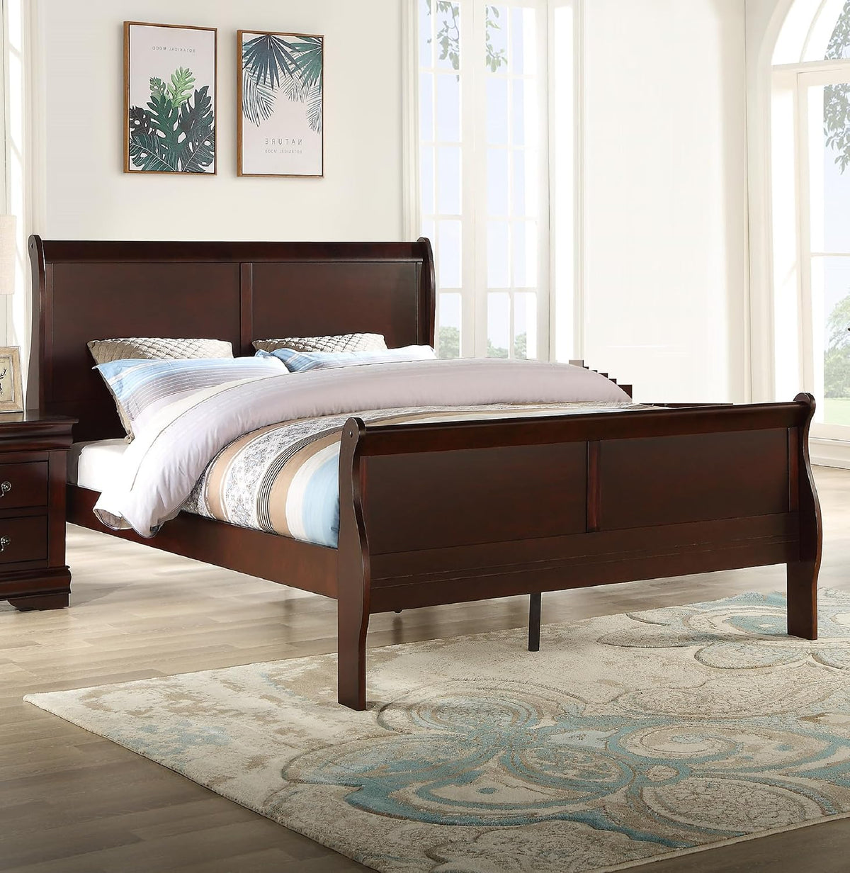 Full Size Solid Wood Panel Sleigh Bed