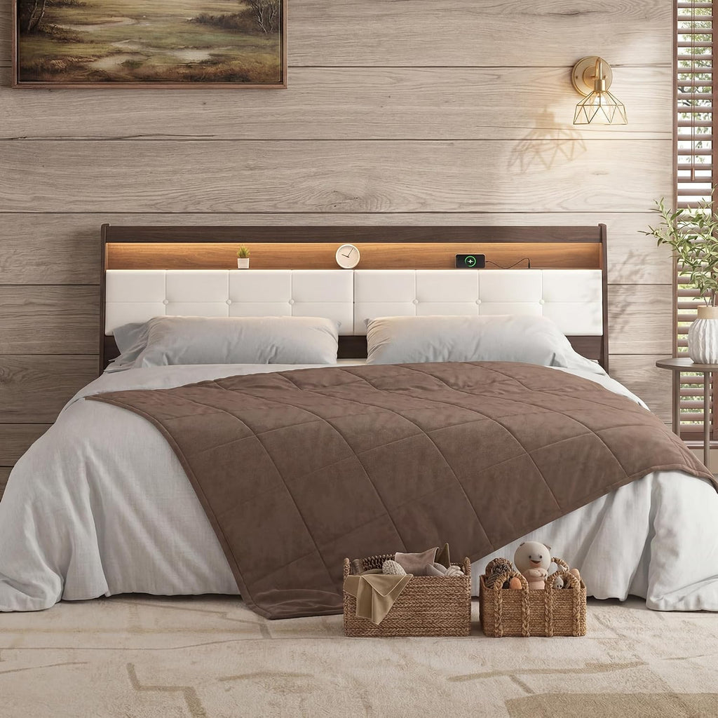Queen Walnut Storage Wall Mount Headboard