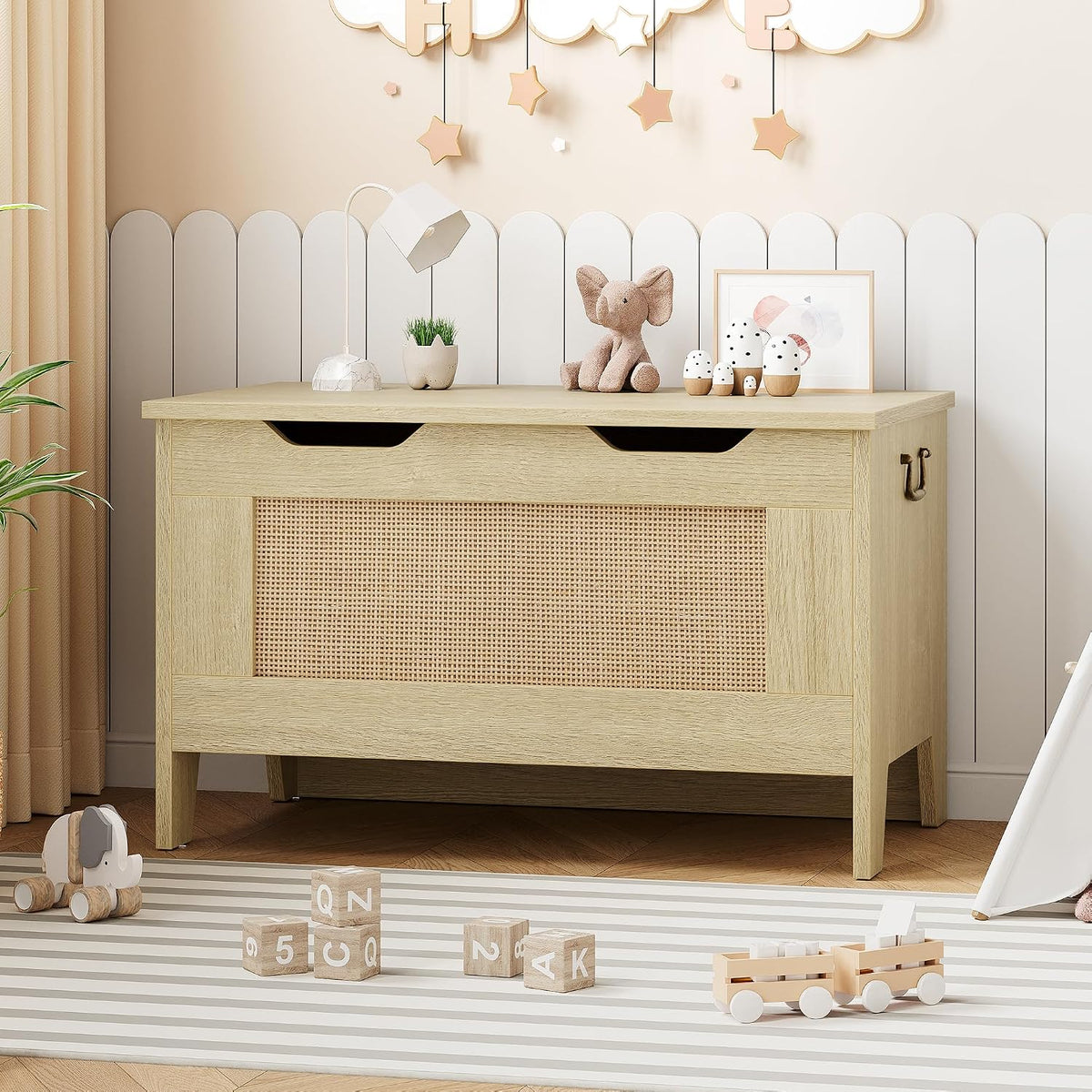 Boho Wooden Storage Bench Toy Chest