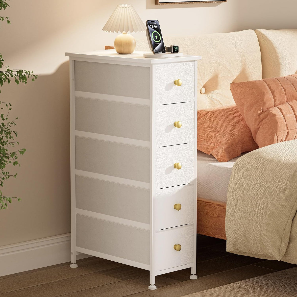 White 5‑Drawer Slim Dresser