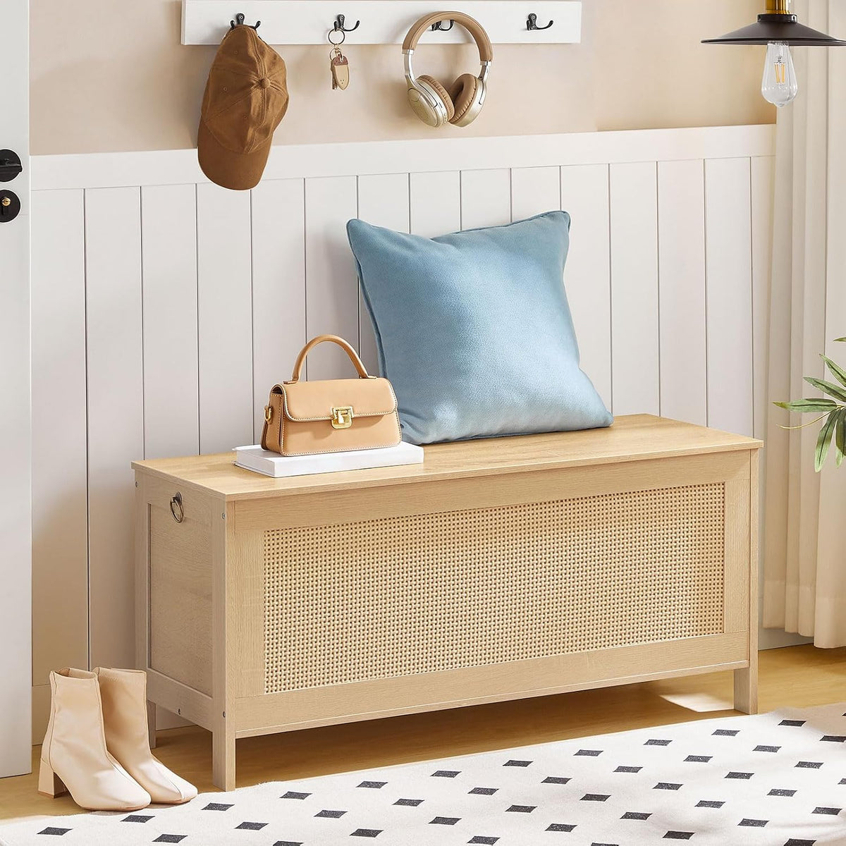 Faux Rattan Large Storage Bench Chest