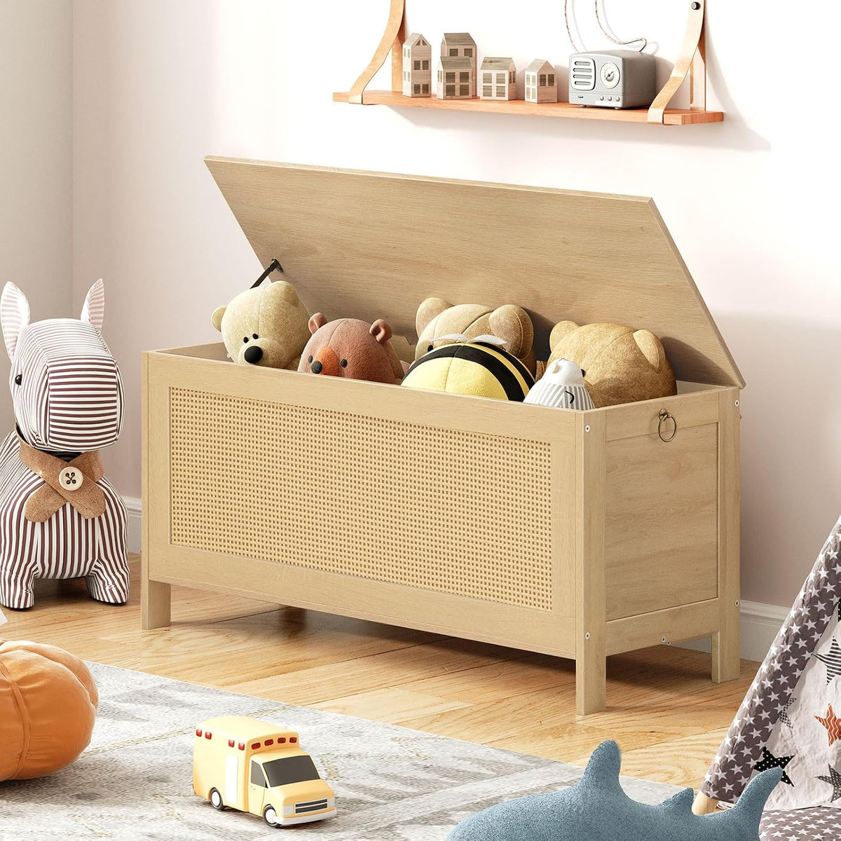 Faux Rattan Large Storage Bench Chest