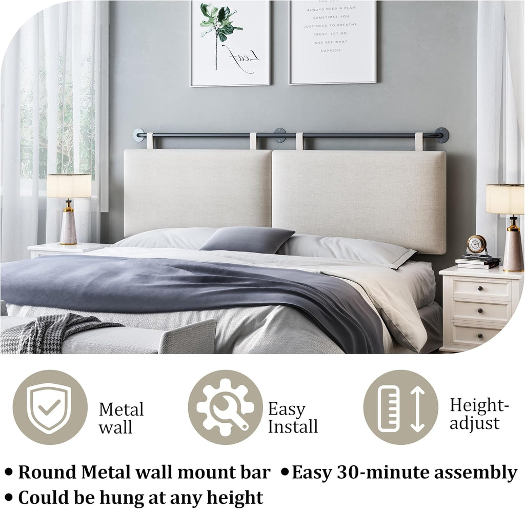 King Beige Linen Wall Mount Headboard