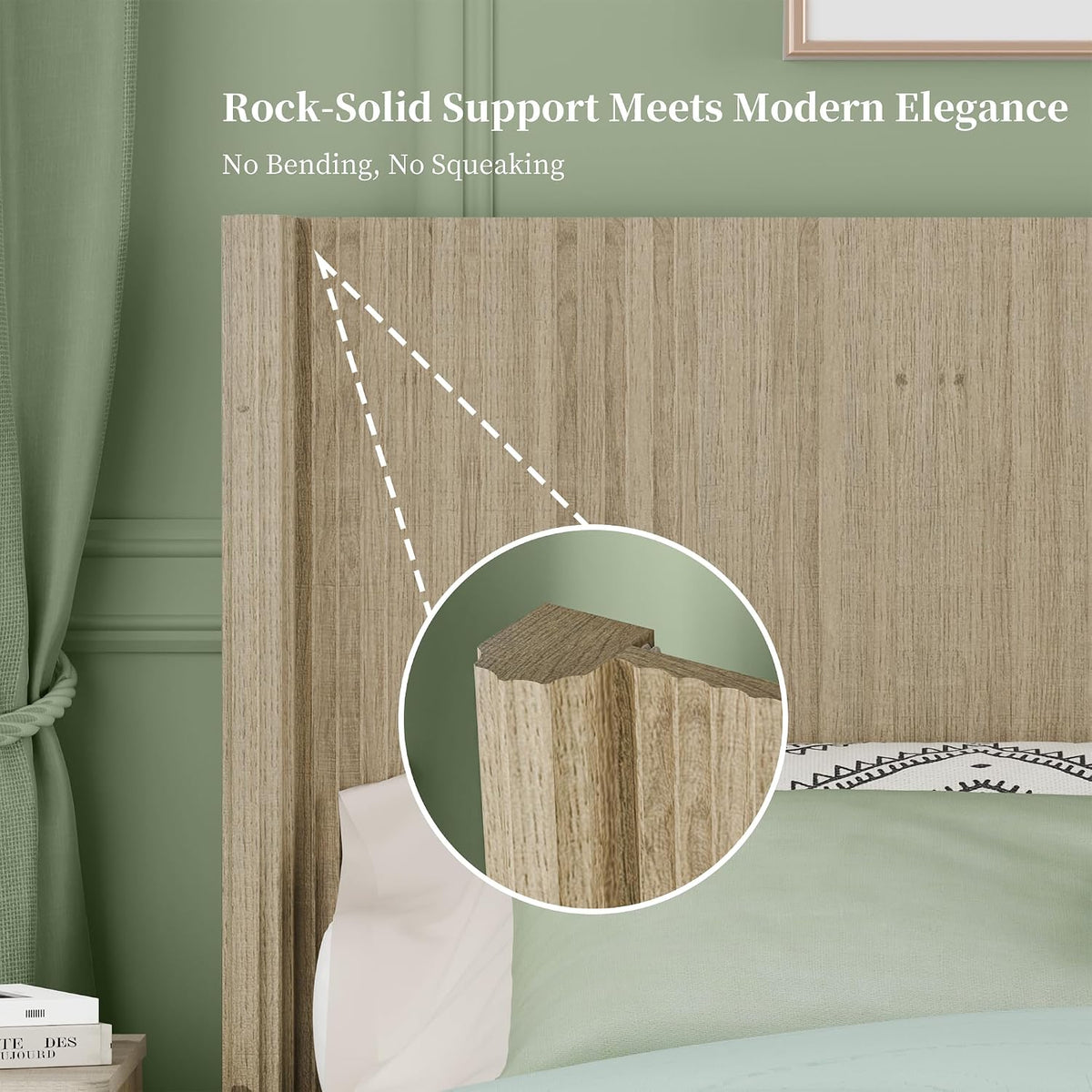 Queen Fluted Wall‑Mounted Headboard With Lighting