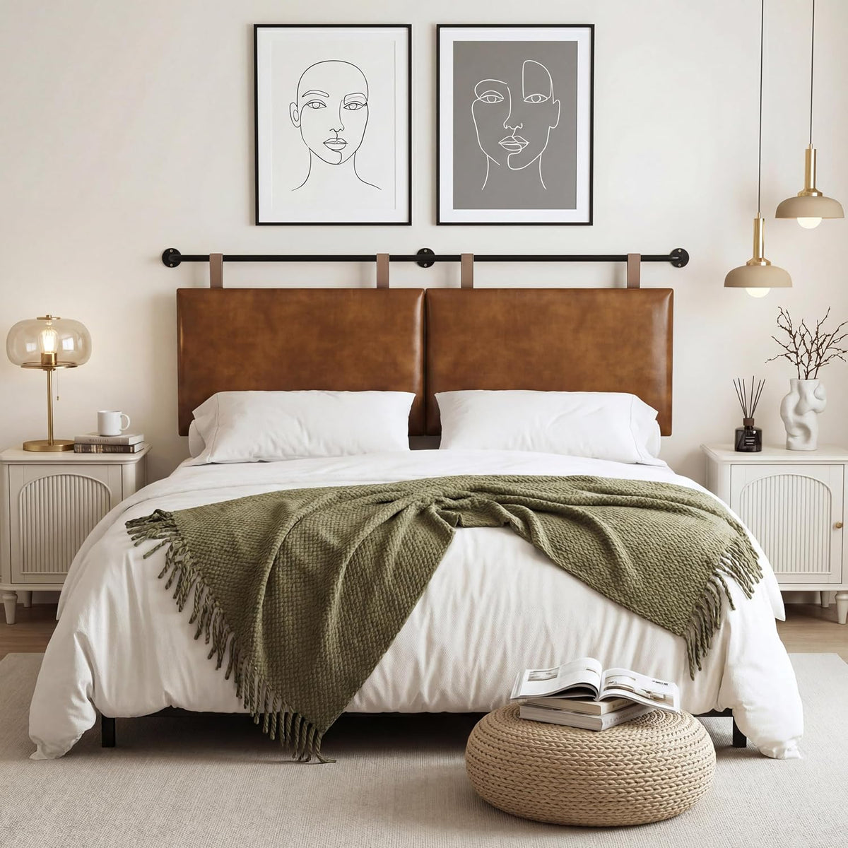 Queen Brown Faux Leather Wall Headboard