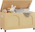 Rattan‑Style Storage Bench Chest with Wheels