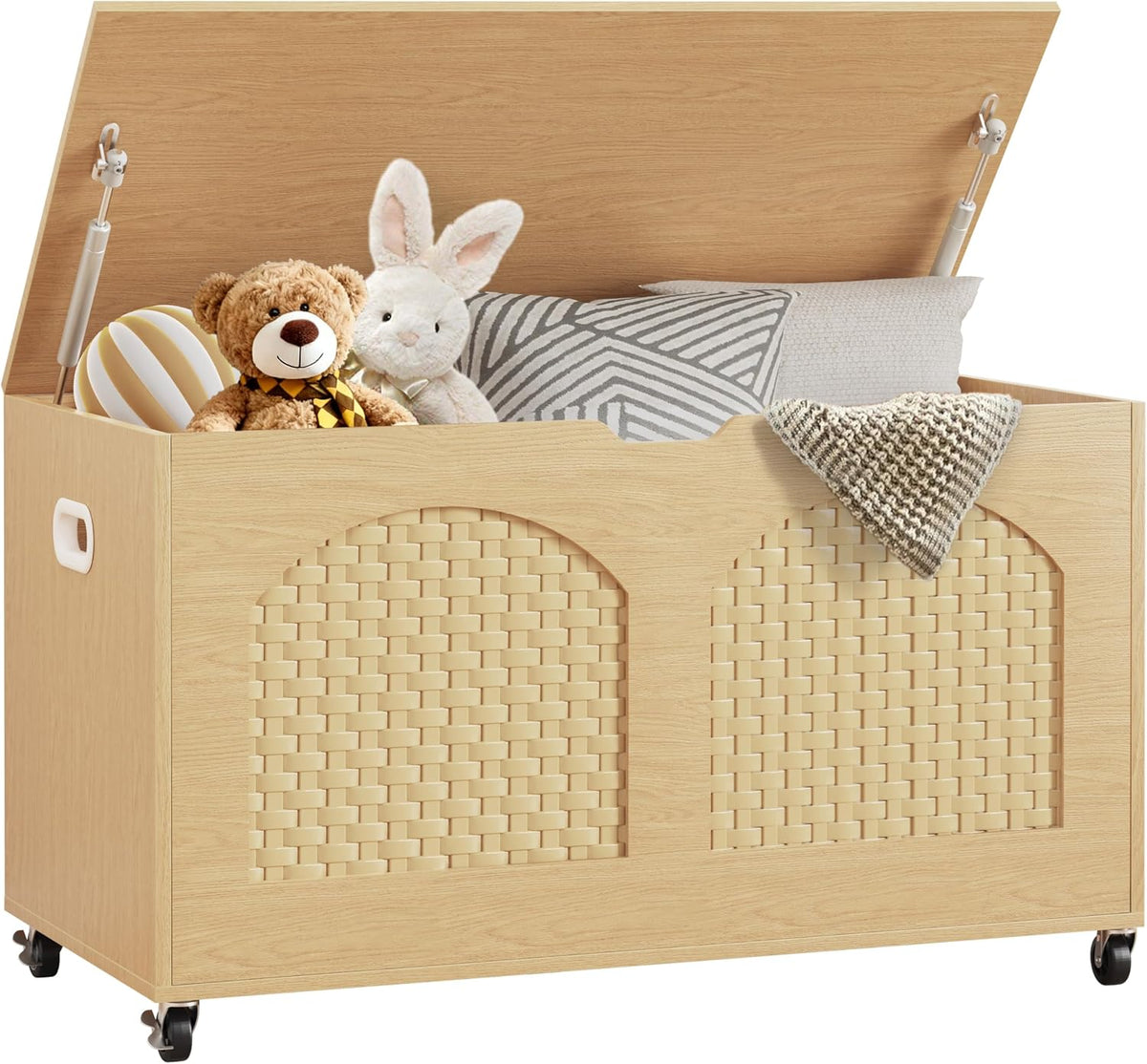 Rattan‑Style Storage Bench Chest with Wheels