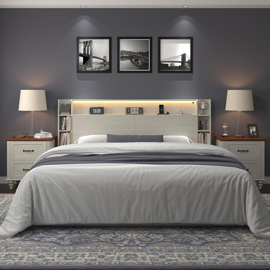 King White Bookcase Storage Headboard