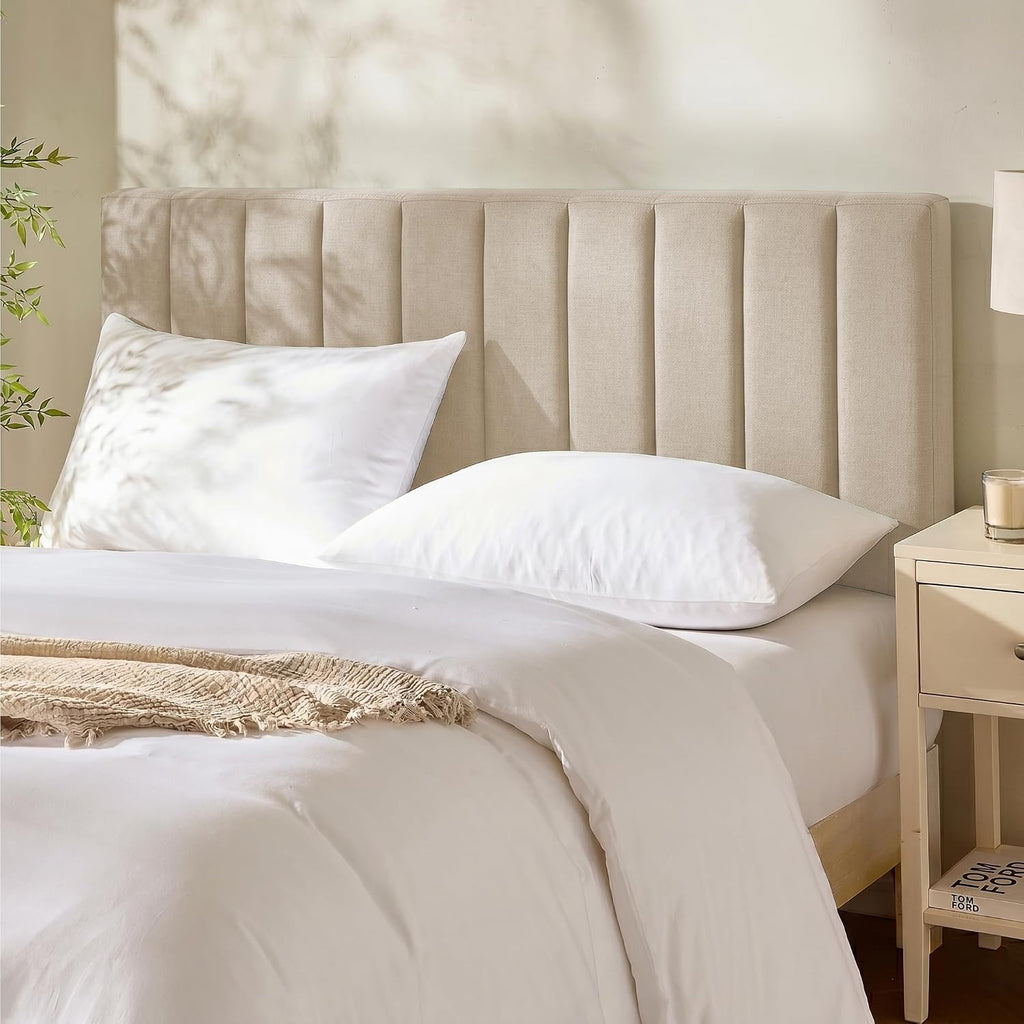 Queen Beige Peel And Stick Wall Mount Headboard