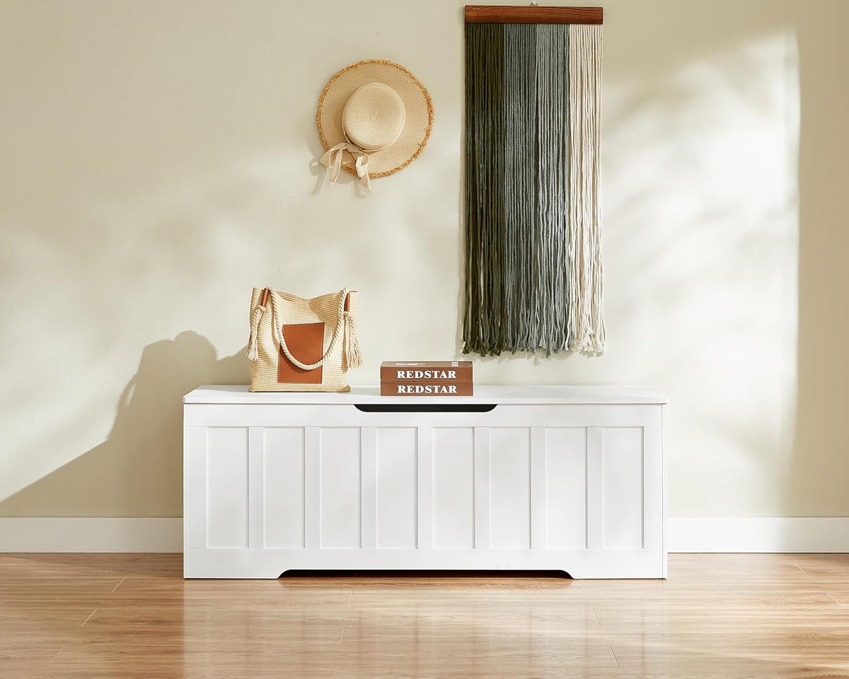 Extra Large White Wooden Storage Bench Chest