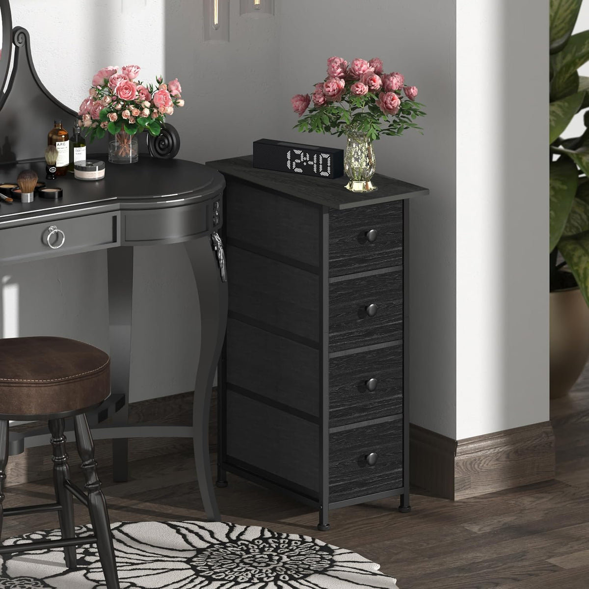 Charcoal Black 4‑Drawer Slim Dresser