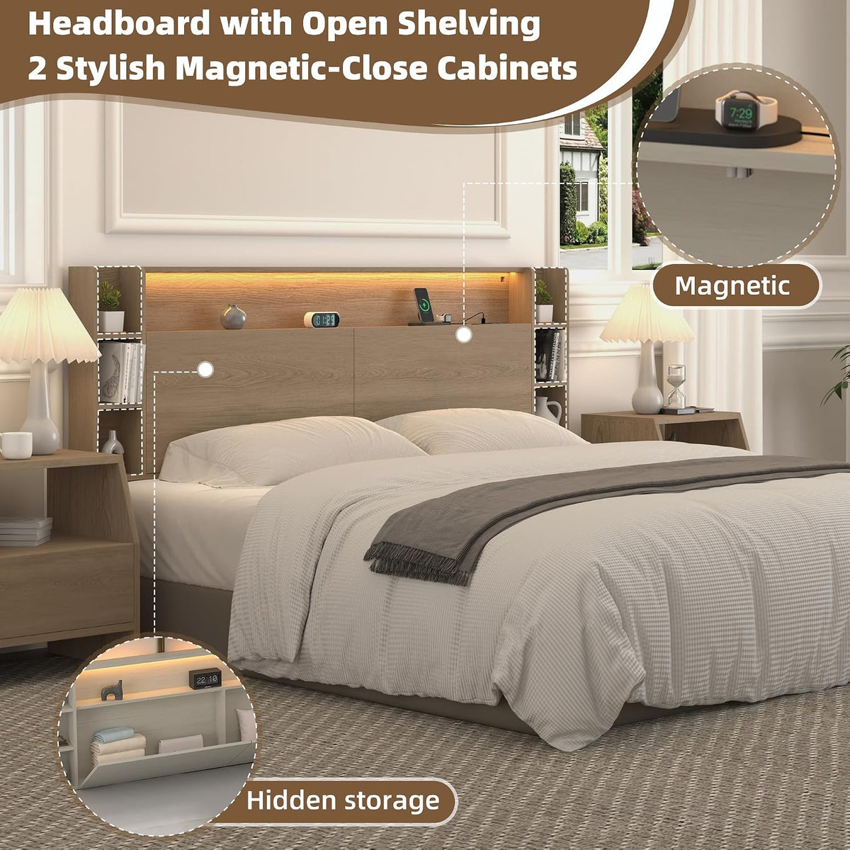 Queen Storage Wall Mount Headboard