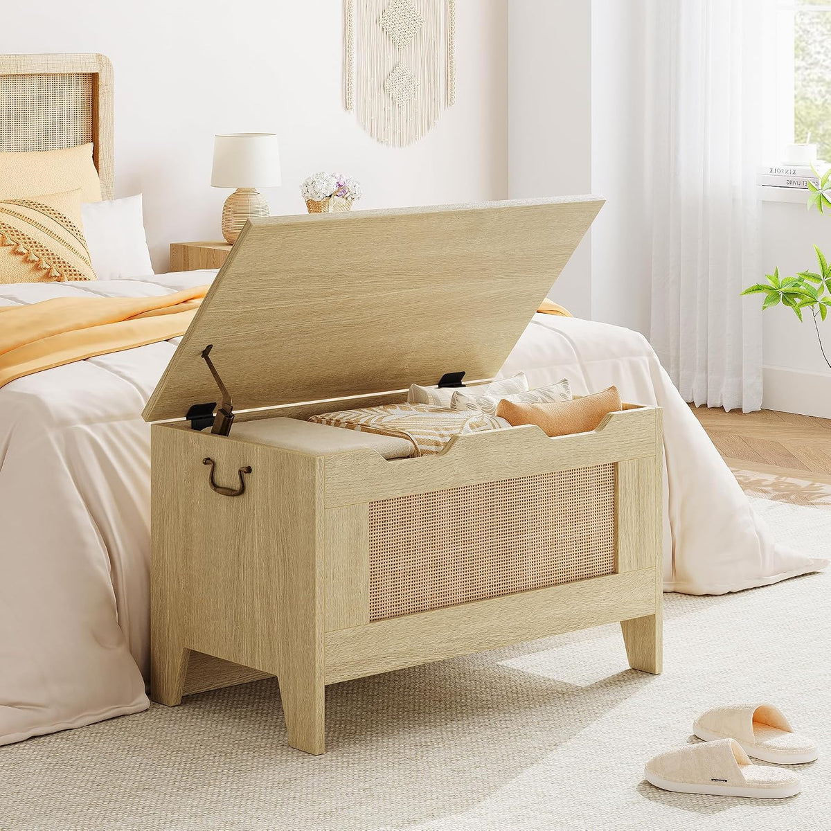 Boho Wooden Storage Bench Toy Chest