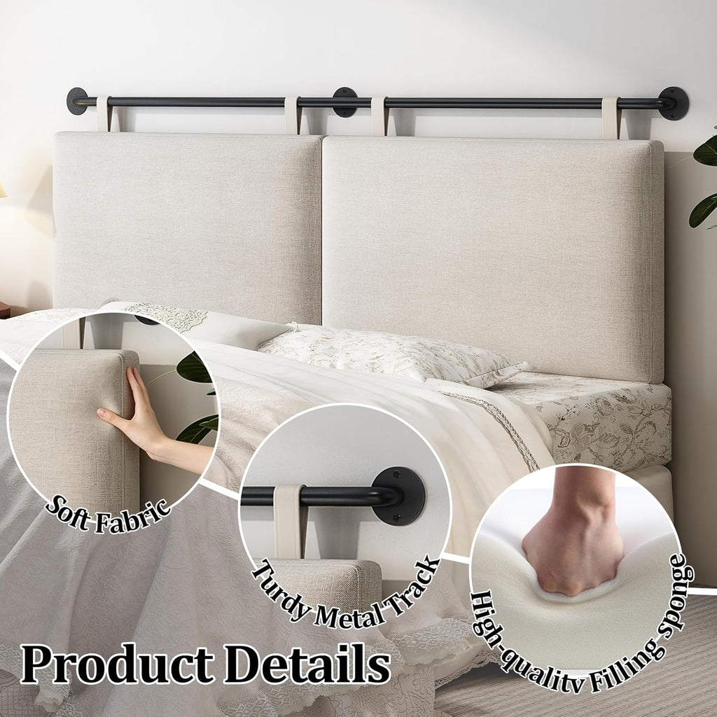 Queen Beige Linen Wall‑Mounted Headboard