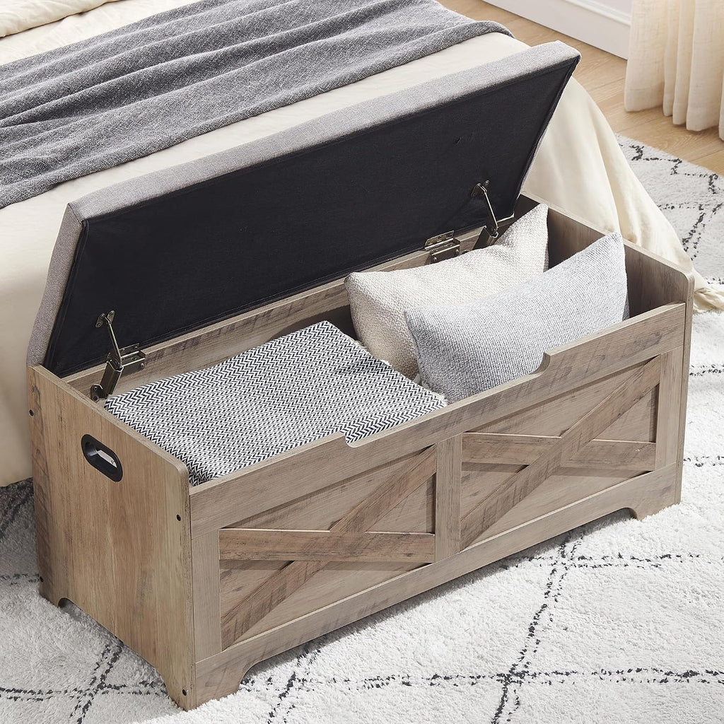 Padded Cushion Wooden Storage Bench Chest