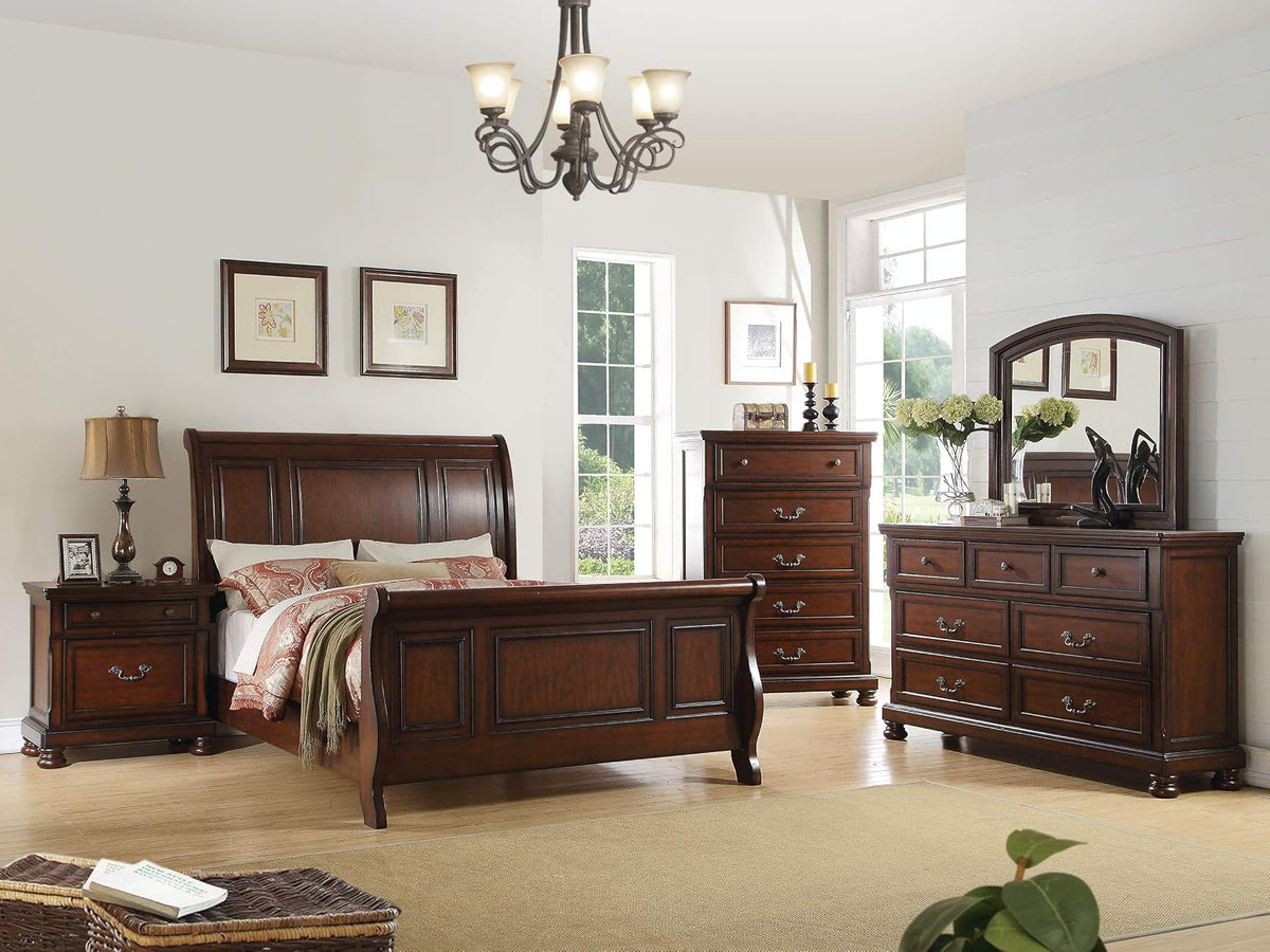Queen Size Pine Wood Sleigh Bed
