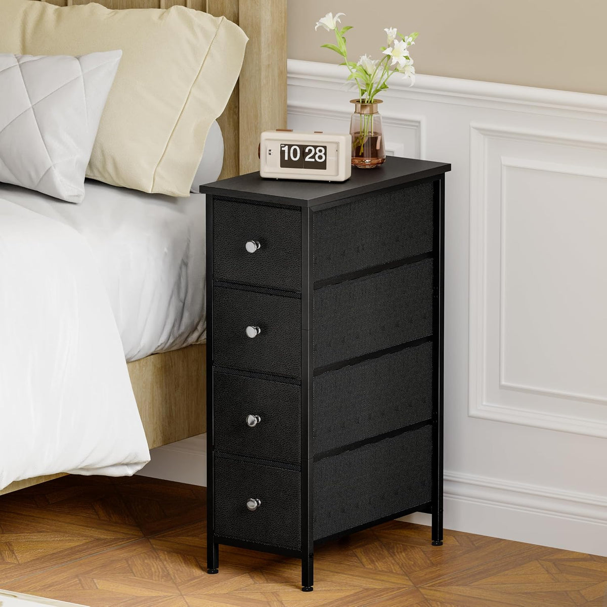 Black Slim 4‑Drawer Storage Cabinet
