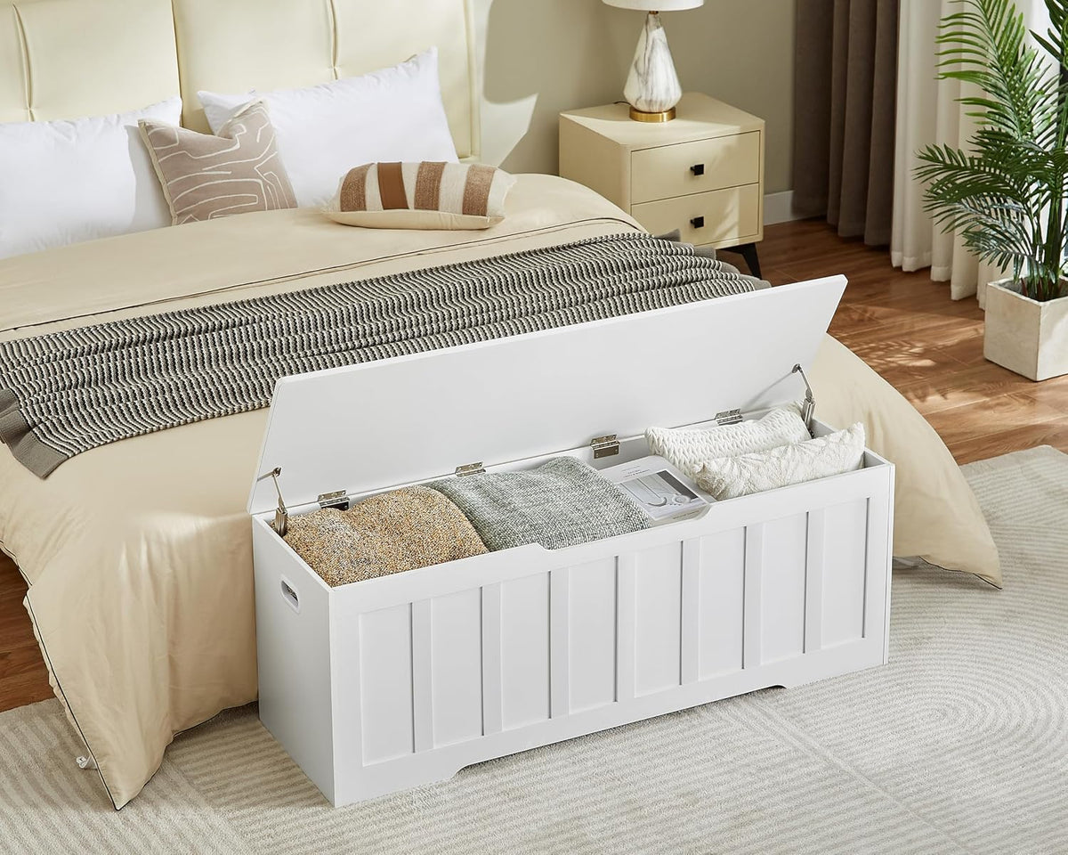 Extra Large White Wooden Storage Bench Chest